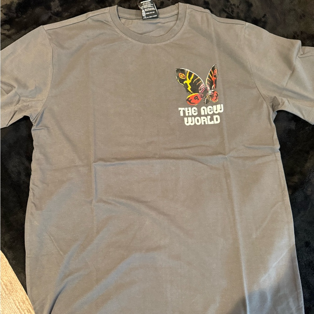 Men's Gray Graphic Tee with Butterfly Design